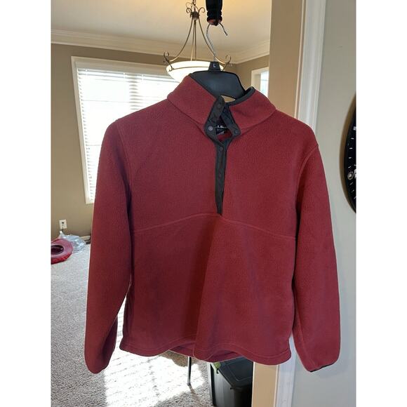 LL Bean Jacket Womens M Red Long Sleeve 1/4 Snap Sweater Fleece Pullover - Picture 5 of 6